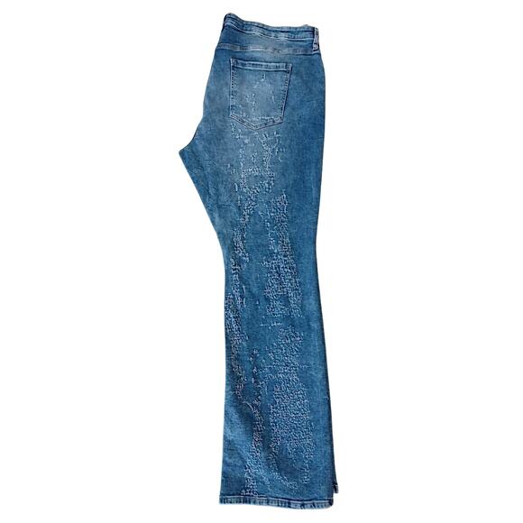 Nova Men's Blue Jeans Sz 42 Switch Up The Flow Stacked Slim Fade Detail Distress - Picture 6 of 16